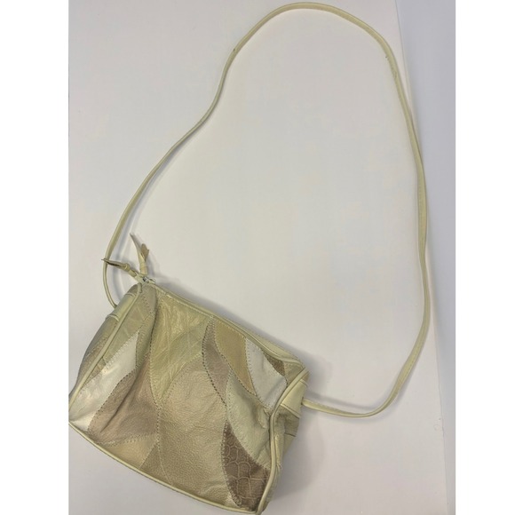 Vintage Patchwork Leather Shoulder Bag Purse Neutral Tones Handbag Beige Boho‎ - Picture 1 of 10